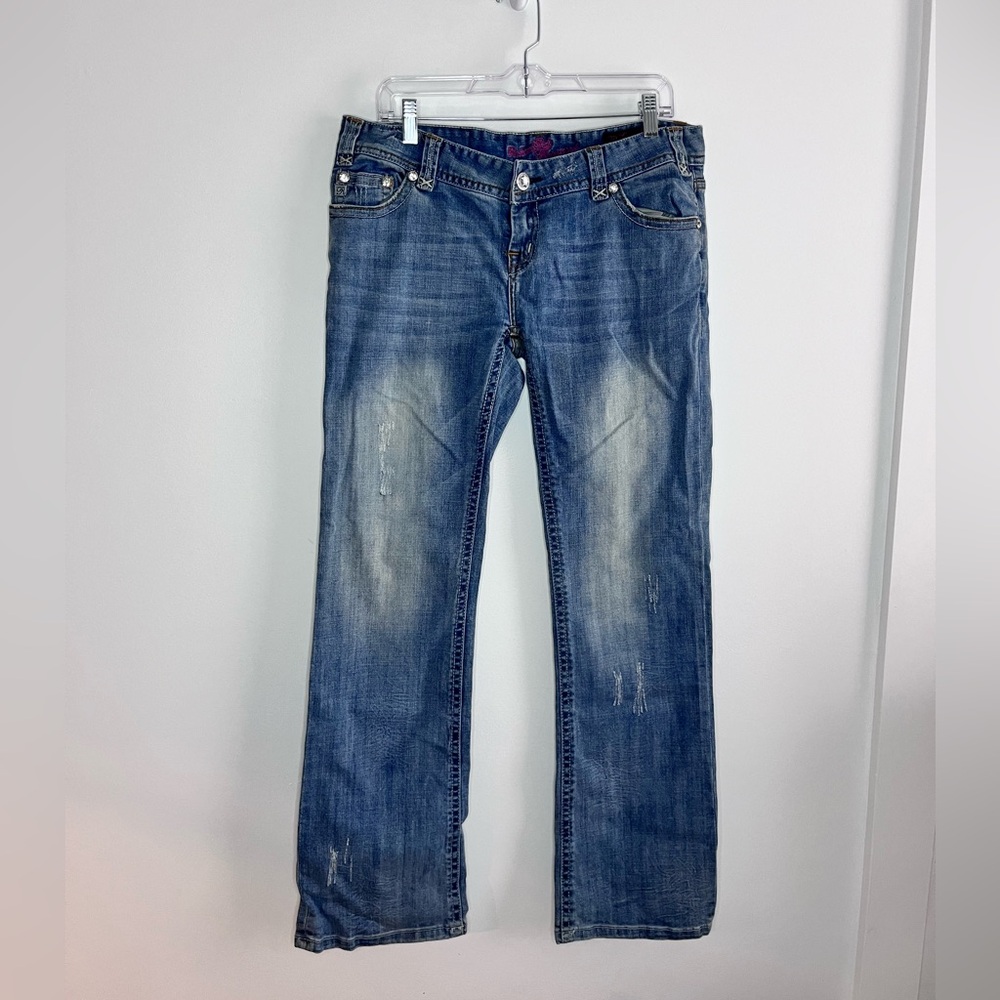 Rock & Roll Cowgirl Low Rise Bling Rhinestone Jeans Bootcut Y2K Rodeo 33 X 34